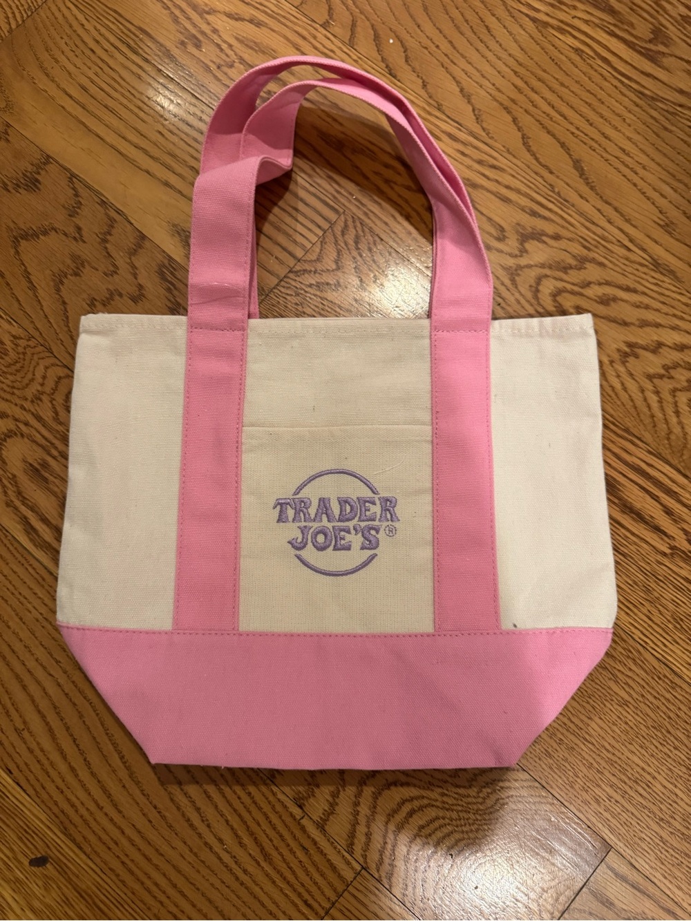 Trader Joe's Pink & Cream Mini Canvas Tote new with tags
